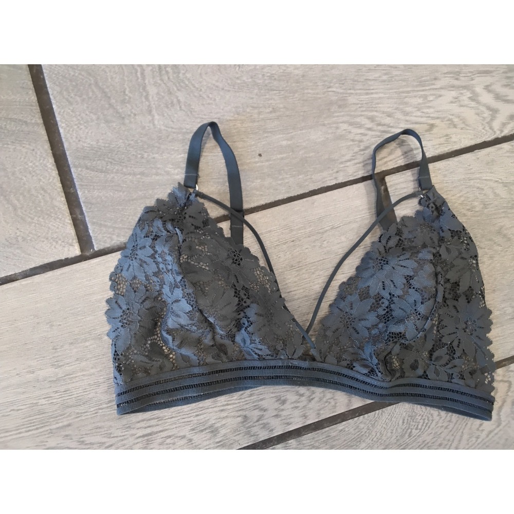 Topshop Dark Grey Lace Strappy Triangle Bralette Cage Detail Size UK 14 US 10